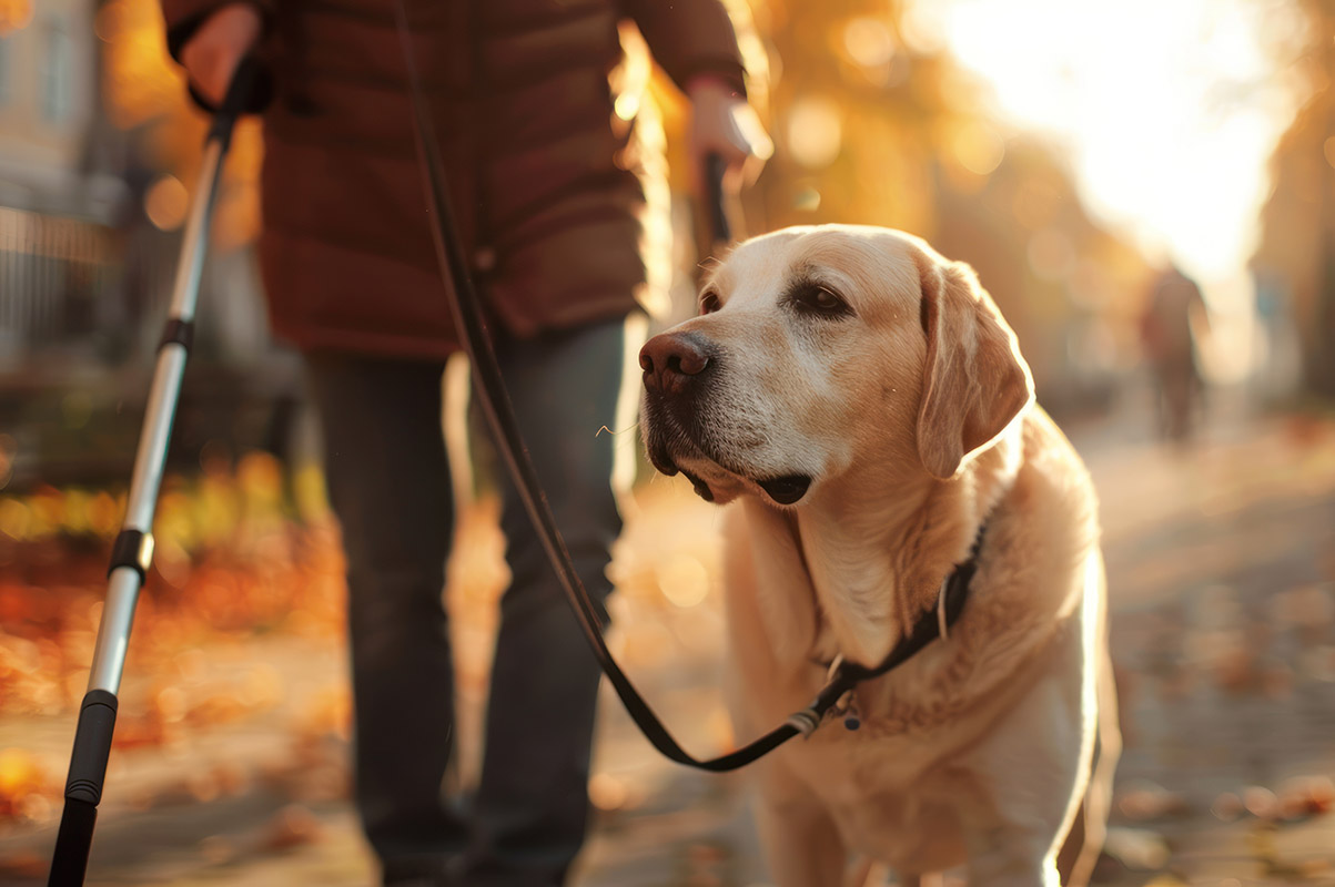 A guide dog assisting a visually impaired person